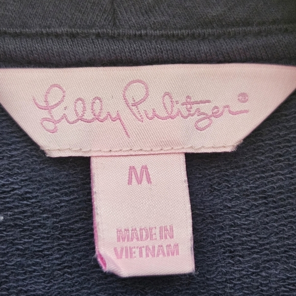 Lilly Pulitzer Medium Women Navy Blue Cotton Stretch Knit Gold Buttons - Picture 11 of 12